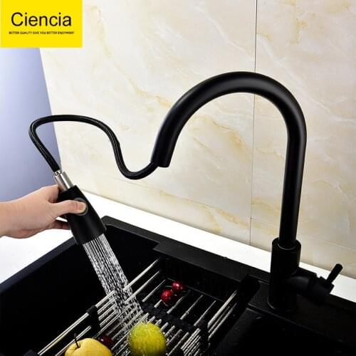 304 stainless steel sink faucet black stretch hot and cold faucet pull out type kitchen faucet
