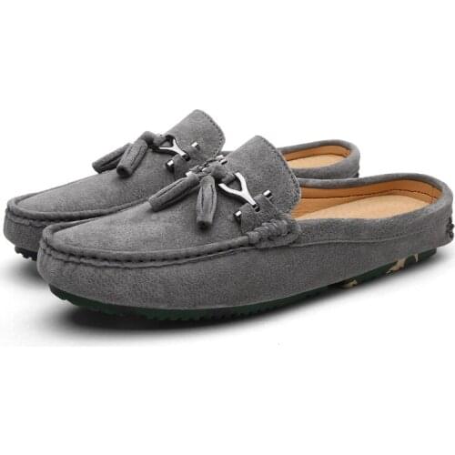 New Summer Mens Shoes Casual Brand Half Shoes For Men Loafers Suede Slip on Slippers Breathable Tassel Lazy Flats Man Moccasins