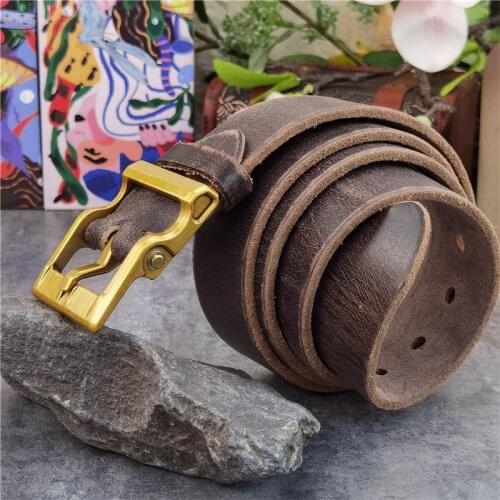 Solid Brass Belt Buckle Retro Style Mens Belt Thick Leather Belt Men Ceinture Belt For Men Long Waist Vintage Belt Men MBT0133