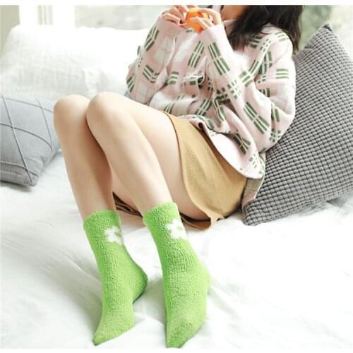 Cozy soft warm breathable coral wool printed socks female socks thicken Autumn /Winter candy color warm socks floor socks