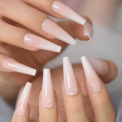 Ombre Nails Press On Coffin False Nail Sets Gradient Faux Ongles French Fade Extra Long Fake Nails