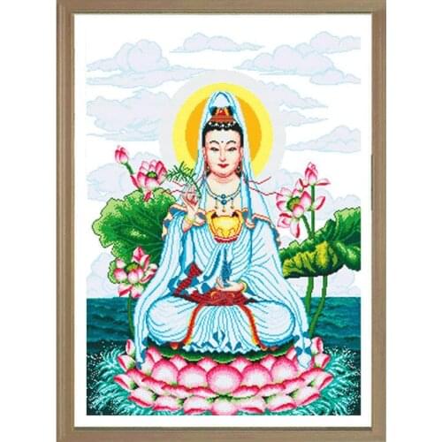 New Needlework 11CT DIY Precision Printed Cross Stitch Sets for Embroidery Kits Cross-Stitch Gunyin Buddha Religions 66x90cm