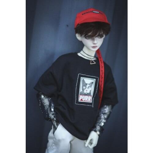 BJD doll clothes are suitable for 1/3 1/4 size stitching sleeve and two printed hoodies T-shirt ~2 color in doll accessories
