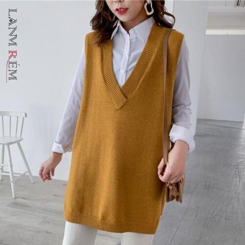 2020 autumn New V-neck Solid Color Seelveless Knit Sweater Streetwear Fashion Loose Wild Outgoing Vest Female