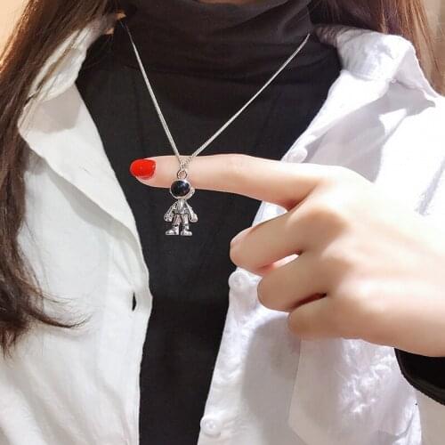 Cartoon Astronaut Pendant Necklace Hip Hop Popular Style Silver Color Chain Necklace Collar Goth Jewelry Wholesale C392