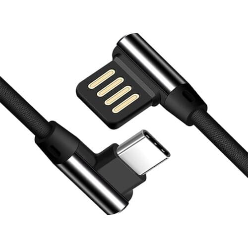 Braided 90 Degree Right Angle Type C / IOS / Micro USB Fast Data Sync Charger Cable for iPhone Smasung Galaxy Note 10 Plus J5 J7