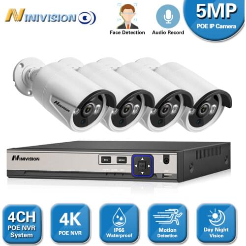 4CH 4K Ultra HD POE Network Video Security System H.265+ NVR With 4pcs 5MP Weatherproof Bullet IP Camera CCTV Kit