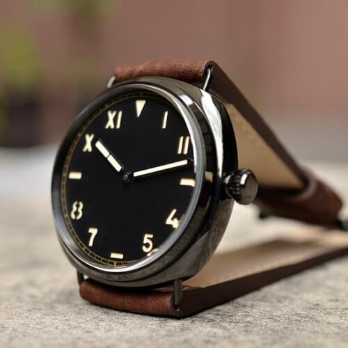 Luminous Men Watch Black ST3600 Manual Winding California Sandwich Dial Italian Military Style Retro Waterproof 100m Wristwatch