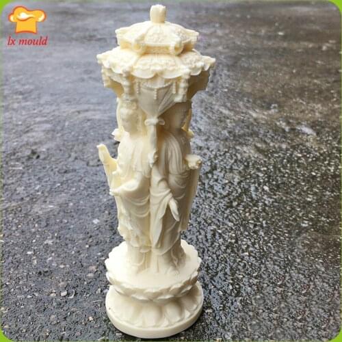 Three Holy Pagoda Silicone Molds Guanyin Bodhisattva Statue Home Candle Resin Decoration Tool