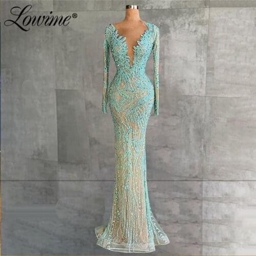 Heavy Beading Mermaid Evening Dresses 2021 Couture Dubai Long Sleeves Middle East Women Formal Crystals Party Gowns Prom Dresses