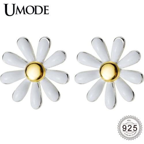 UMODE New Fashion 925 Sterling Silver Sunflower Stud Earrings for Women New Cute White Gold Stud Jewelry Brincos ALE0566