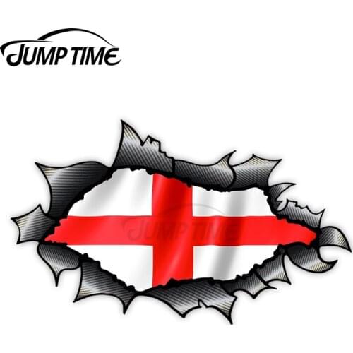 Jump Time Ripped Torn Vinyl Decal Fiber Design & St Georges Cross England Flag Vinyl Car Sticker for Windows Bumper