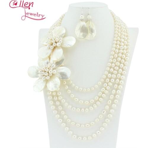High Quality Freshwater Pearl Necklace,Holiday Party Necklace,Bridesmaid Necklace,White Flower Shell Necklace Pearl Jewelry HD22
