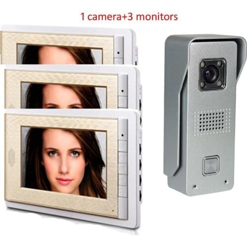 XINSILU New arrival TFT 7 inch LCD monitor video door phone 1 to 3 intercom system white Security doorbell