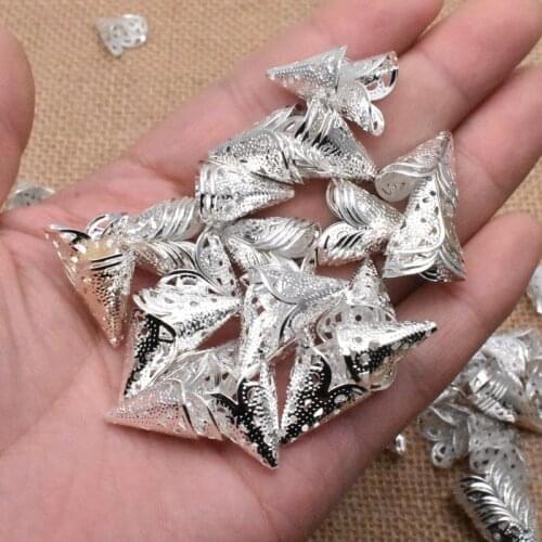 Yanqi 50pcs 15x15mm Silver Gold Flower Petal End Spacer Beads Caps Jewelry Findings Bead Cups For Jewelry Making DIY