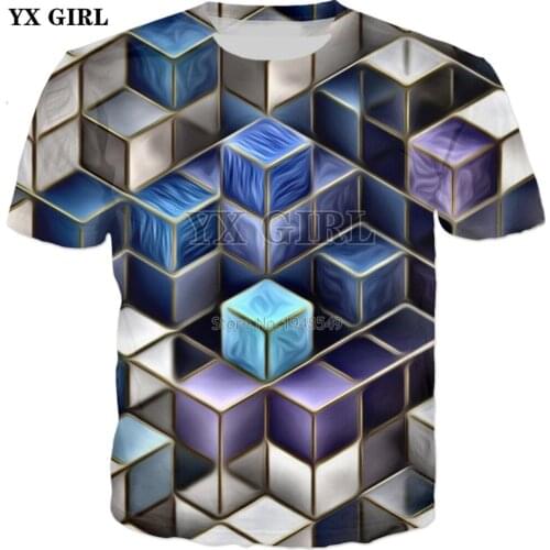 YX GIRL Brand clothing 2018 summer New style Fashion T-shirt Trippy Cubes 3d Print T Shirt Mens womens Casual Cool t shirt
