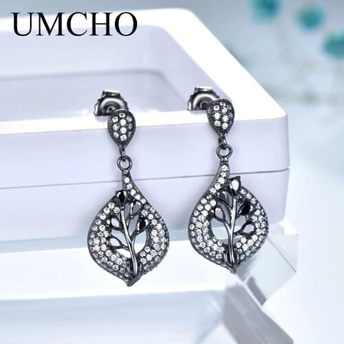 UMCHO 925 Sterling Silver Clip Earrings For Women Nano Black Gemstone Wedding Engagement Fine Jewelry Valentines Gift