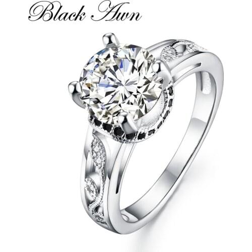 2020 New Black & White Silver 925 Sterling Silver Jewelry Topaz Trendy Wedding Rings for Women Engagement Ring Bijoux C096