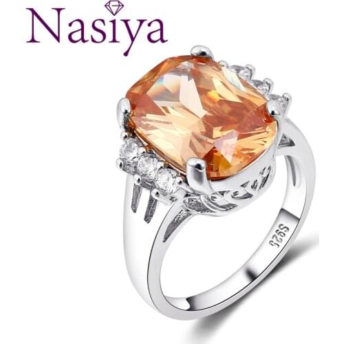 Nasiya Big Oval Champagne Zircon Rings For Women Classic Fashion Jewelry Engagement Party Daily Life Wholesale Gift Dropshipping