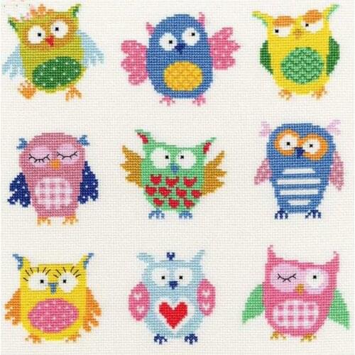 Gold Collection Chic Counted Cross Stitch Kit Bothy Threads Slightly Dotty Owls Cute Lovely Colorful