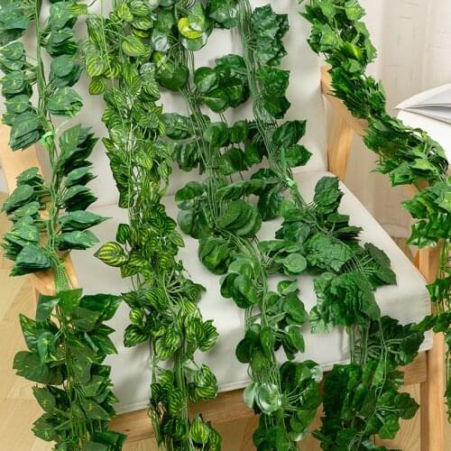 12pcs 2M Ivy Leaf Vine Green Fake Leaves Garland Plant Foliage Home Decor Plastic Rattan String Wall Decoration Artificial Plant