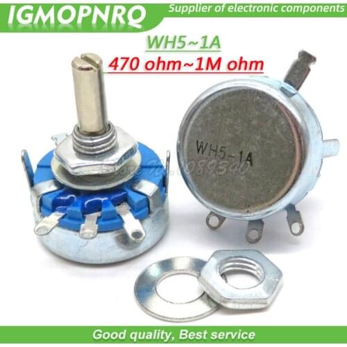 2pcs WH5-1A 1k 2k 10k 47k 4k7 470r 100k 470k 220k 1k5 22k 1m ohm 3-Terminals Round Shaft Rotary Taper Carbon Potentiometer WH5