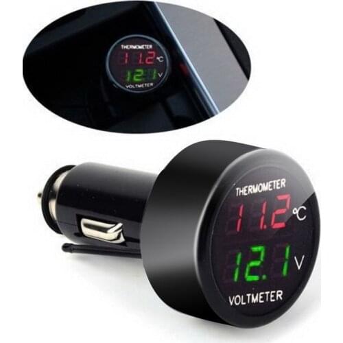 2 In 1 DC 12V 24V Digital Car Voltmeter Termometer Temperature Meter Battery Monitor Led Dual Display