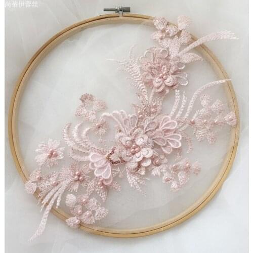 3D flower pearls lace patches DIY wedding dress veil decoration sewing on cloth patch accessory