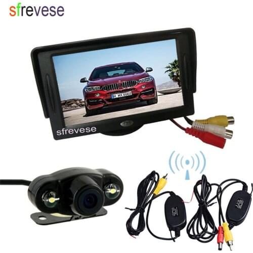 4.3" TFT LCD Monitor Car Rear View Kit + 2 LED Wireless Reversing Backup Camera 170 Degree Wide Angle Waterproof