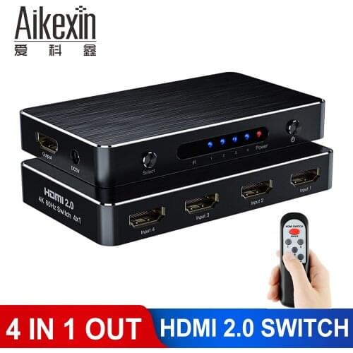 Aikexin 4 Port HDMI 2.0 Switch 4x1 HDMI Switch 2.0 Switcher 4 in 1 Out 3840X2160P/60HZ HDCP 2.2 4Kx2K 1080P for XBOX 360 PS3 PS4