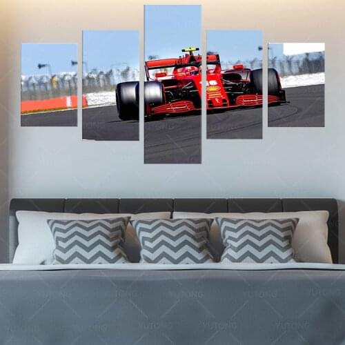 Canvas Hd Prints Paintings Wall Artwork 5 Pieces ferrari F1 Racing Printed Charles Leclerc Poster For Living Room Home Decor