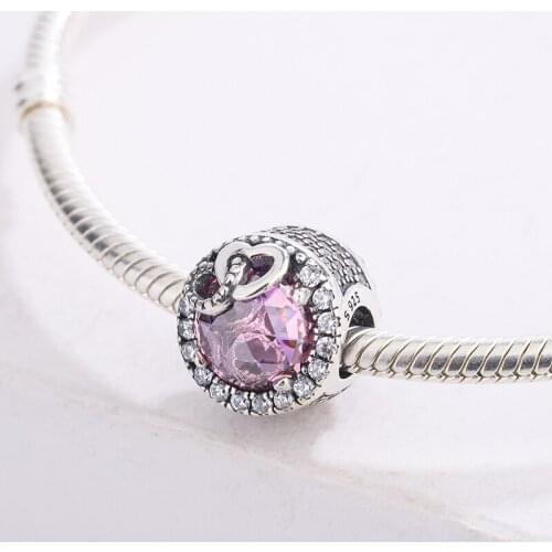 925 Sterling Silver Dazzling Love Radiant Charm Pink Beads Pendant Bracelet DIY Jewelry Making For Original Pandora