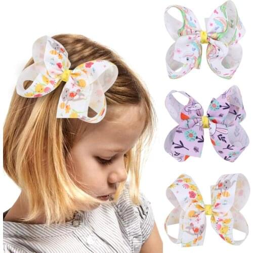 2020 New Print Flower Grosgrain Ribbon Hair Bows Girls Hair Bows Boutique Hair Clip Kids Chidlren Hair Accessories