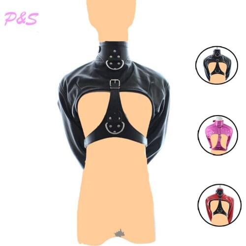 Bondage BDSM Sex Toys For Women,Thicken PU Leather Straitjacket, Fetish Restraint Straight Jacket Sex Product For Adult Games