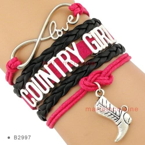 Infinity Love Country Girl Boy Boots Music Hat Charm Bracelets Leather Womens Fashion Jewelry Bracelets for Women