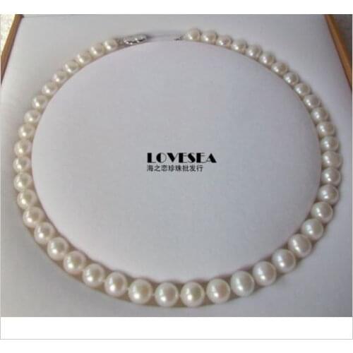Free shipping classic 10-11mm AAA WHITE PEARL NECKLACE 18INCH 925S
