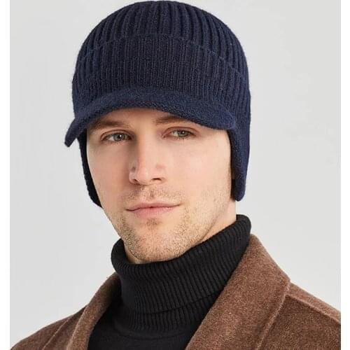 Brand Men Winter Knitted Hat Outdoor Cycling Ear Protection Warmth Peaked Cap Casual Fashion Sunhat Bomber Hats