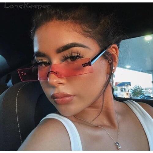 Brand Rimless Sunglasses Women Men Luruxy Brand Design Small Rectangle Sun Glasses Retro One Piece Eyewear UV400 oculos feminino