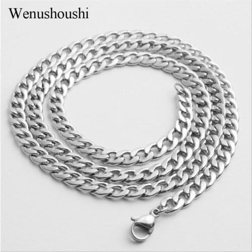 6pcs wholesale 40/45/50/55/60/65/70cm width 6mm punk rock stainless steel flat wide chains diy jewelry making necklaces di086