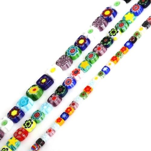 Handmade Millefiori Flower Lampwork Glass Flat Cube Beads For Necklace Bracelet Making Mixed Color 4 6 8mm DIY Jewlery Craft