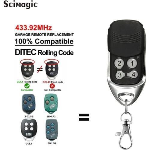DITEC Remote GOL4 GOL 4 Command Garage Gate Door Opene BIXLP2 BIXLP 2 BIXLS2 BIXLS 2 BIXLG4 BIXLG 4 433.92 MHz Rolling Code New