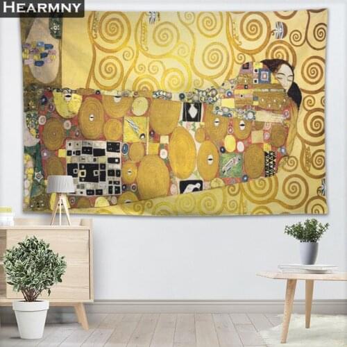 The Kiss Gustav Klimt Tapestry Background Fabric Valance Tapestry Wall Hanging Bedroom Living Room Blanket Yoga Beach Tablecloth