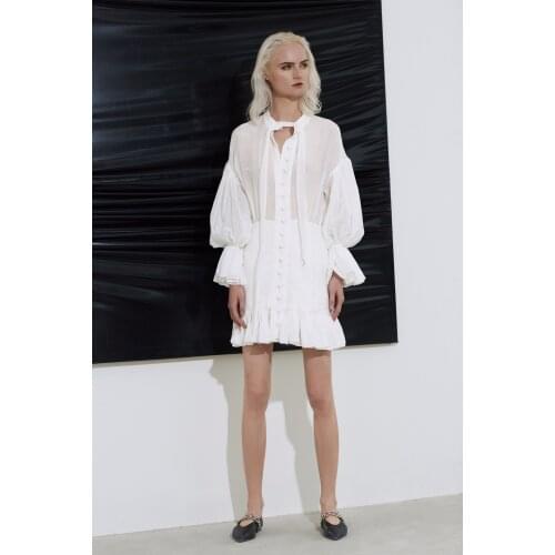 INS hot Re* Po** cotton silk linen long sleeve patchwork see through mini dress fishtail skirt