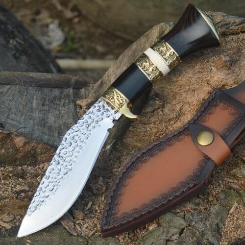 KARAMBIT Mirror Light Forged Outdoor Tactical Survival D2 Fixed Blade Knife Brass&Ebony Handle Camping Tool EDC Machete CS GO