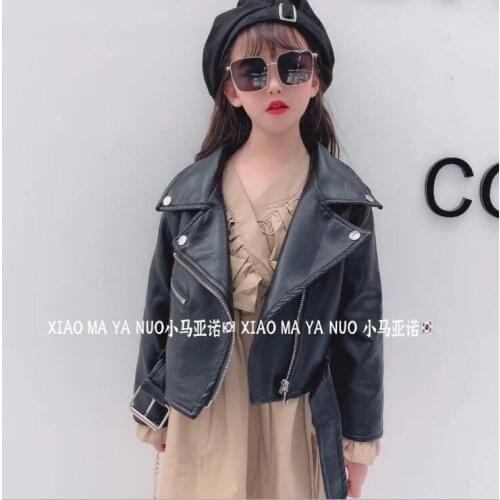 2020 Korean style girls PU leather coat full sleeve autumn kids coat 3-8t F691
