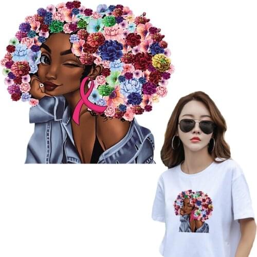 Beautiful Woman Flower Stickers On Clothes Thermal Transfer T-Shirt Dresses Hot Tear New Design Diy Stickers Patch