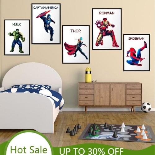 Marvel Superhero Posters Avengers Cartoon Canvas Painting Captain America Black Widow Wall Art Picture Boy Kid Room Home Hecor