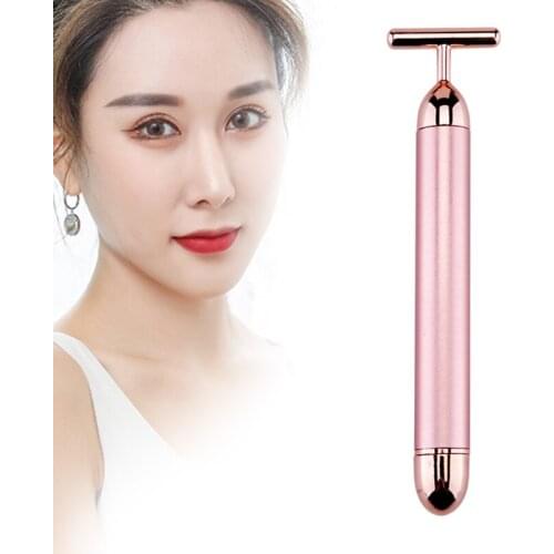 T-Shape 24k Golden Pulse Facial Massager, Electric Sign Face Massagefor Sensitive Skin Face Pull Tight Firming Lift