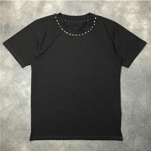 New Novelty 19ss High Men Metal rivet collar T Shirts T-Shirt Hip Hop Skateboard Street Cotton T-Shirts Tee Top kenye #655