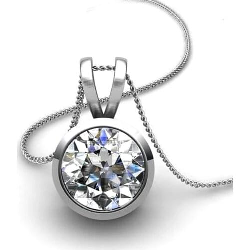 Huitan Cute Round Cubic Zirconia Crystal Women Necklace Delicate Accessories for Teens Silver Color Chain Neck Statement Jewelry